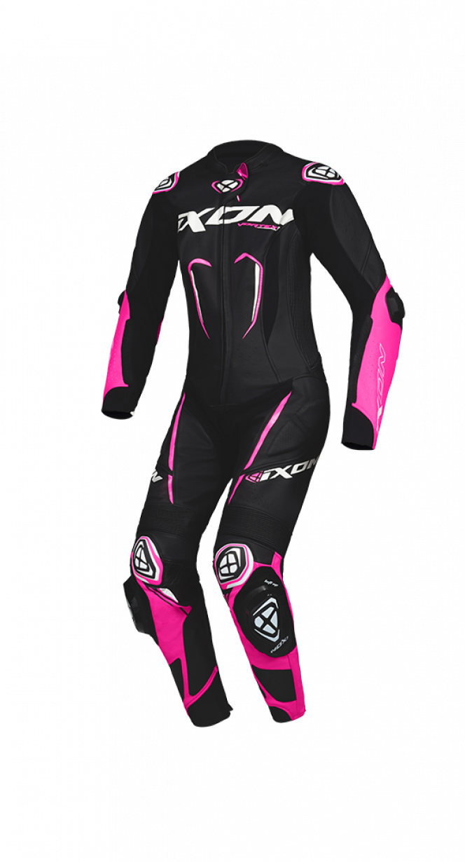 IXON VORTEX 3 DAMAS 1 PIEZA MOTO CARRERAS TRAJE DE CUERO NEGRO ROSA