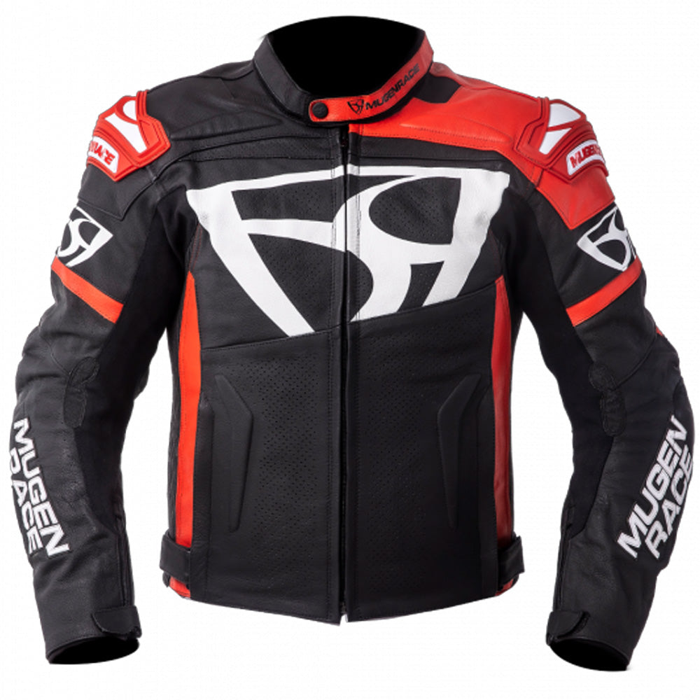 MUGENRACE LJ-MNR-1920 Aggressore Chaqueta De Cuero Hombre Negro Rojo