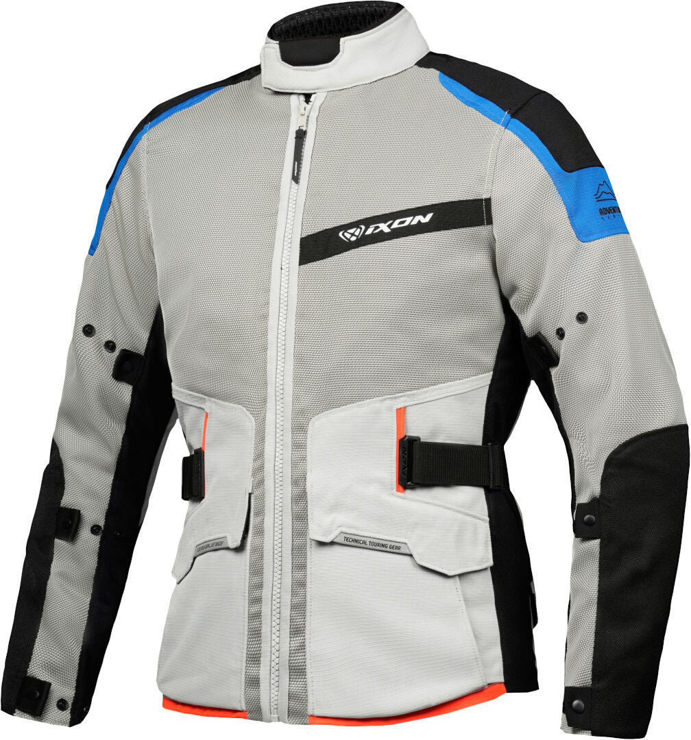 IXON M-NJORD Hombre Moto Textil Chaqueta Gris Claro Azul Rojo