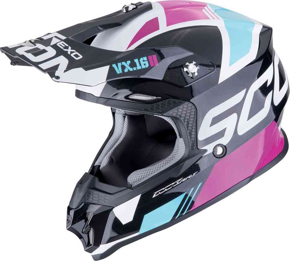 SCORPION VX 16 EVO AIR ANALOG Enduro Moto Casco Negro Azul Rosa