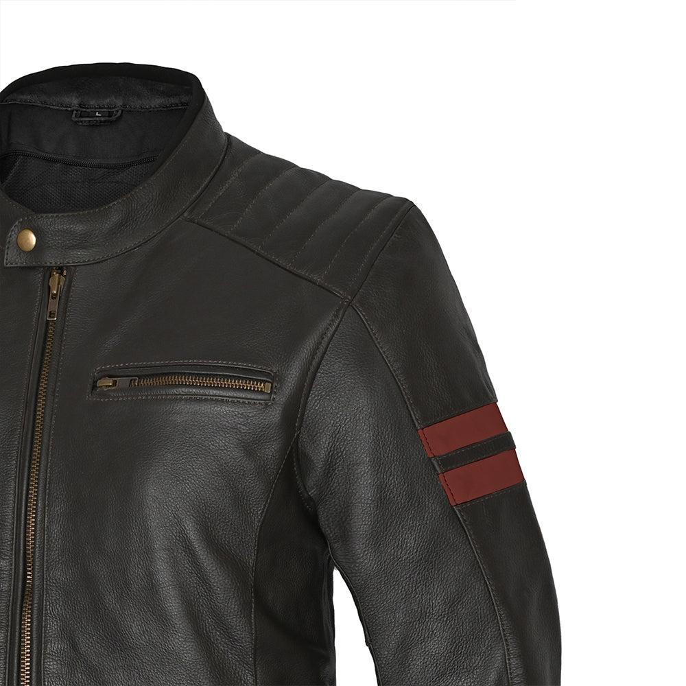 BELA - CHAQUETA PIEL STARK MARRÓN OSCURO/ROJO - SECURTEX MOTOR S.L (t/a MaximoMoto)