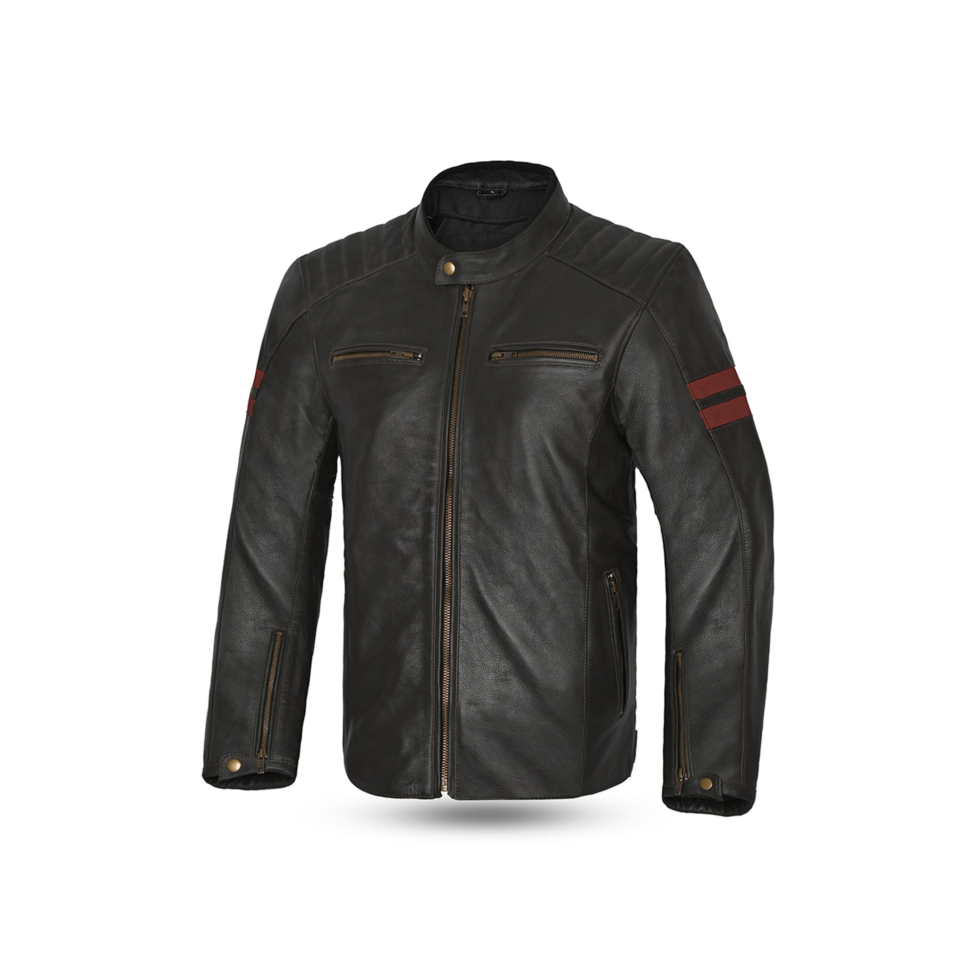 BELA - CHAQUETA PIEL STARK MARRÓN OSCURO/ROJO - SECURTEX MOTOR S.L (t/a MaximoMoto)