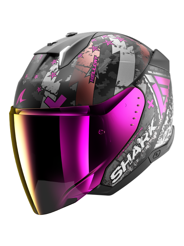 Shark SKWAL i3 Hellcat Casco abierto negro mate cromado morado