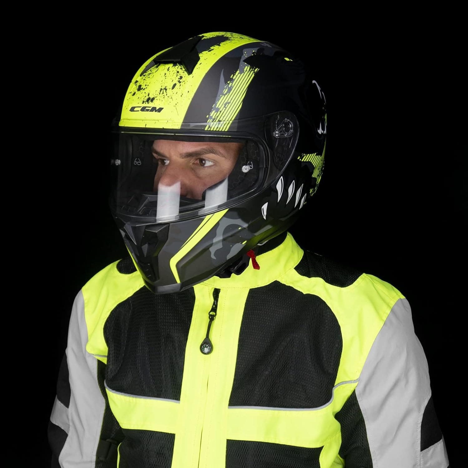 CGM 320T NEUTRON PANTHER Moto Integral Casco Negro Fluo Amarillo Mate