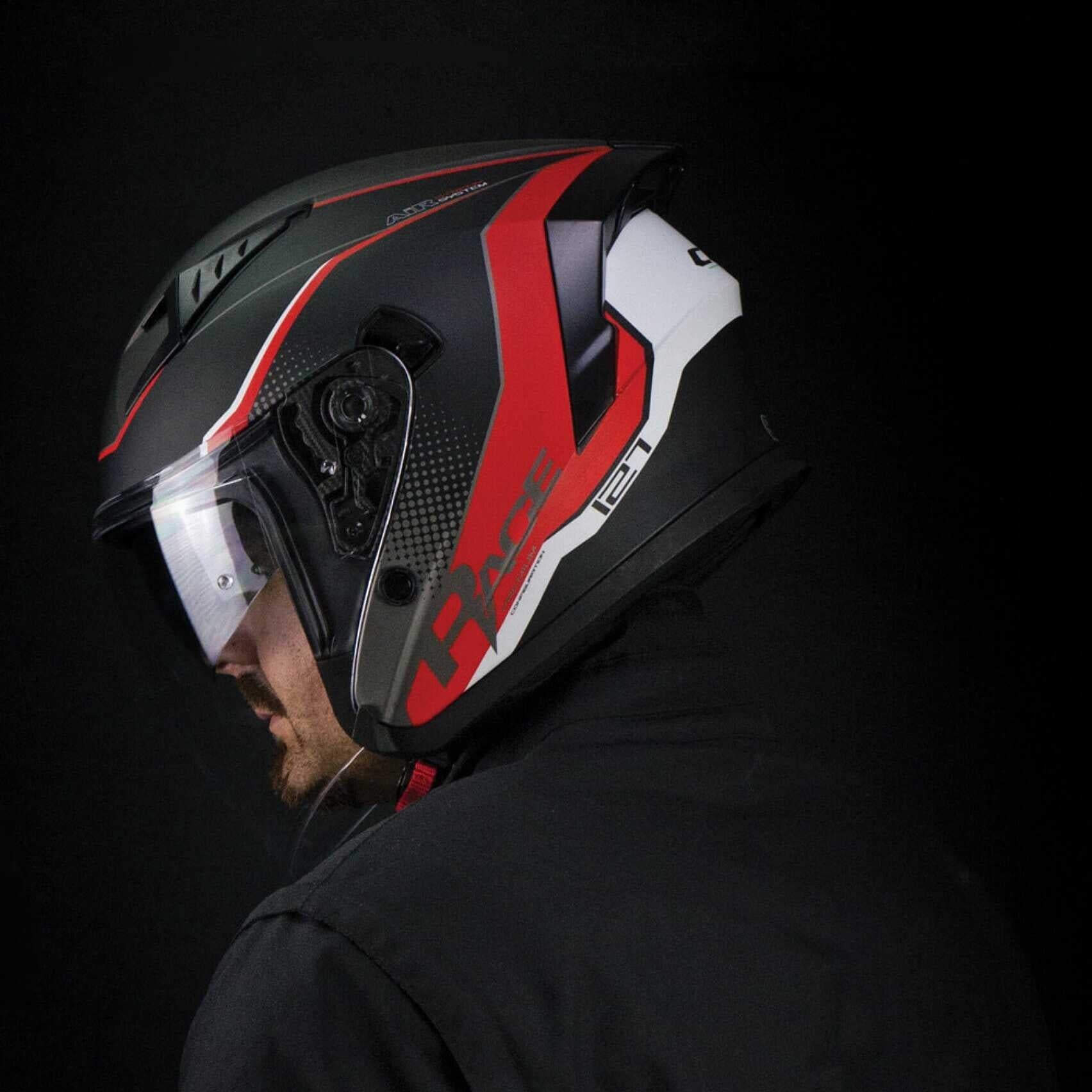 CGM 127G DEEP RACE ABATIBLES CASCO JET GRAFITE ROSSO OPACO - CASCO