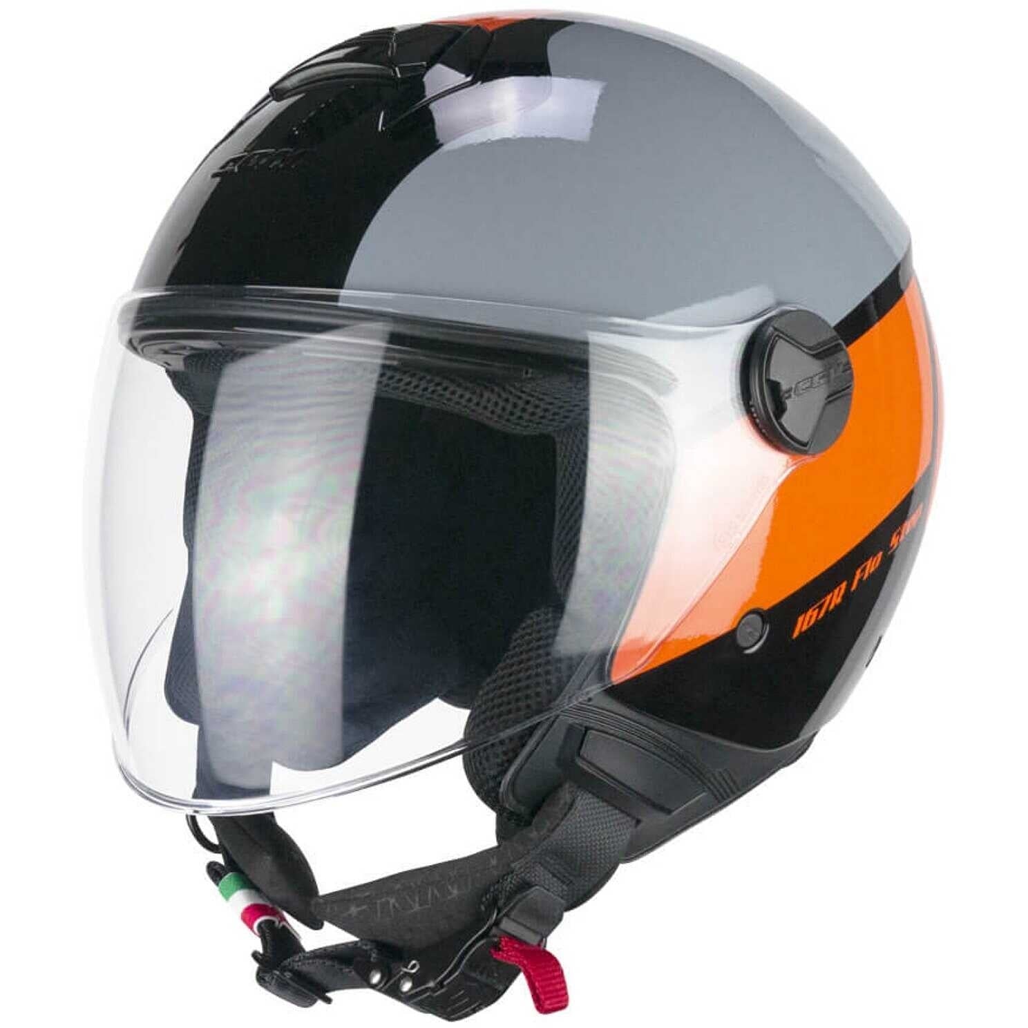 CGM 167R FLO STEP JET CASCO MOTO GRIGIO ARANCIONE LUNGA - CASCO