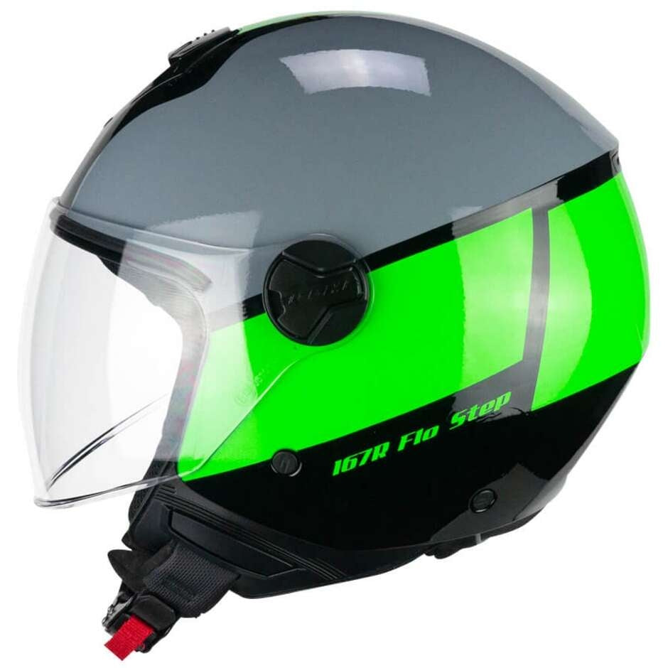 CGM 167R FLO STEP JET CASCO MOTO GRIGIO VERDE LUNGA - CASCO