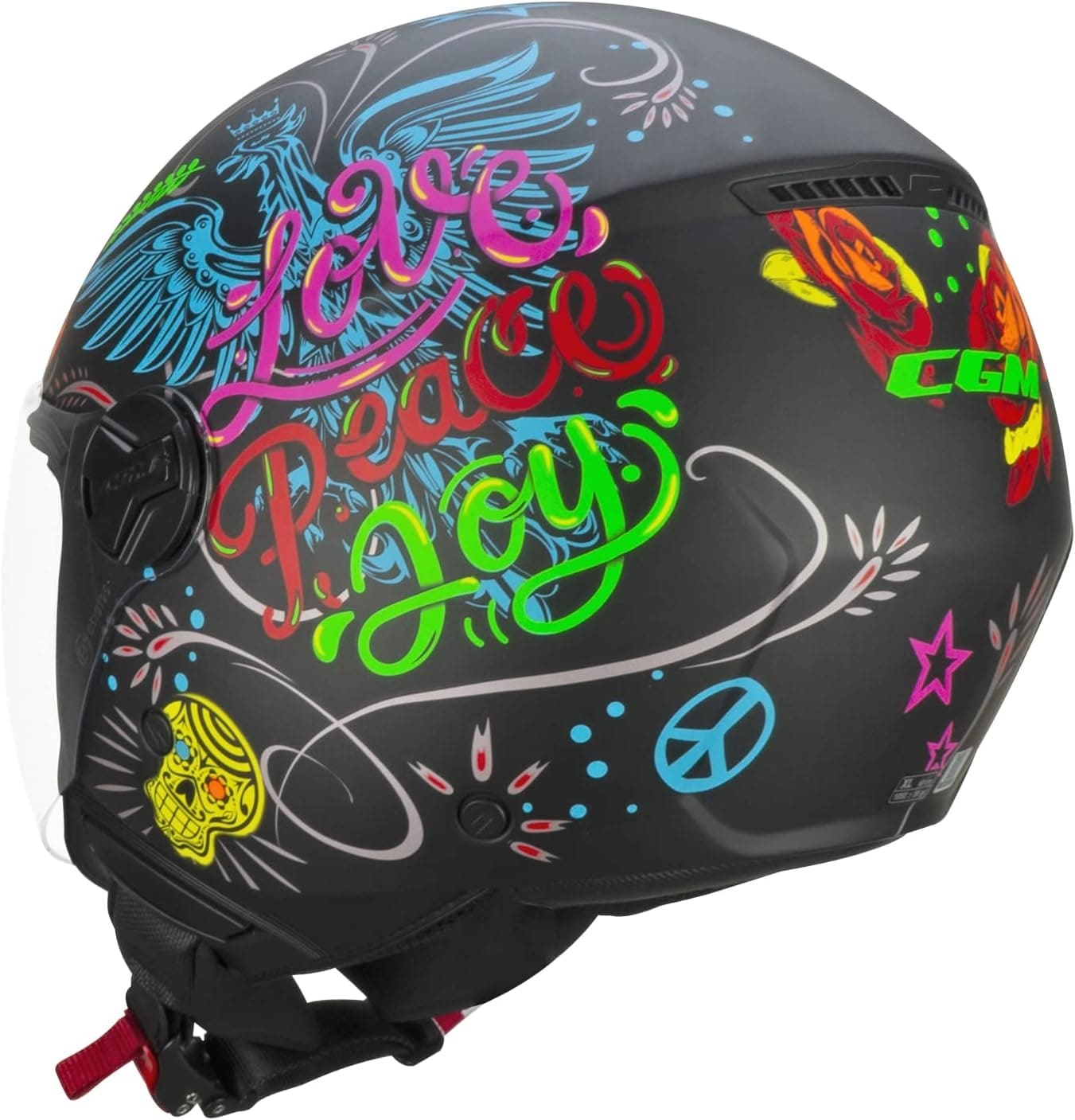 CGM 167S FLO JOY Moto Jet Casco Negro Azul Verde Mate Largo