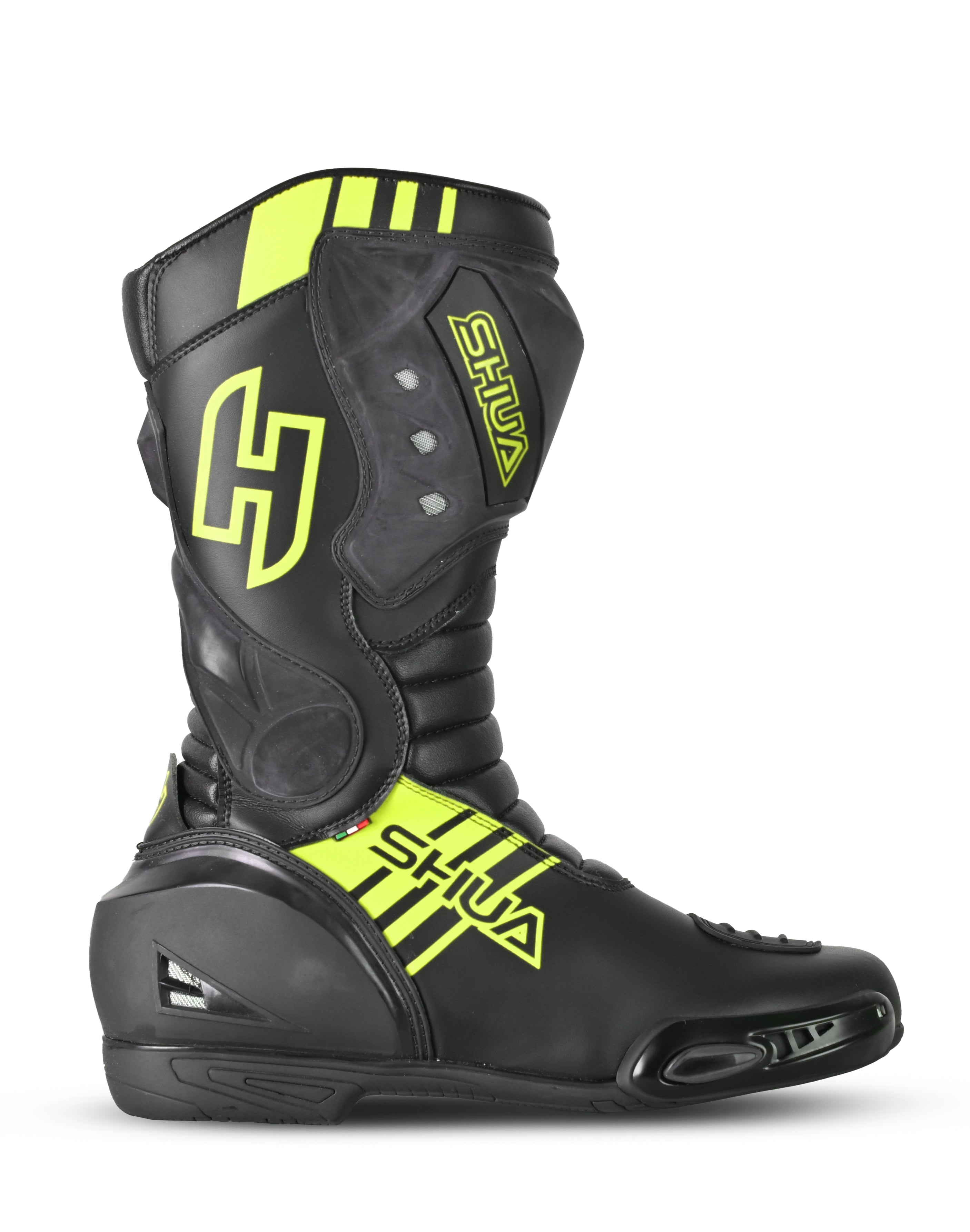 SHUA - Botas Piel Super Tech Negro/Amarillo Fluor-Maximo Moto