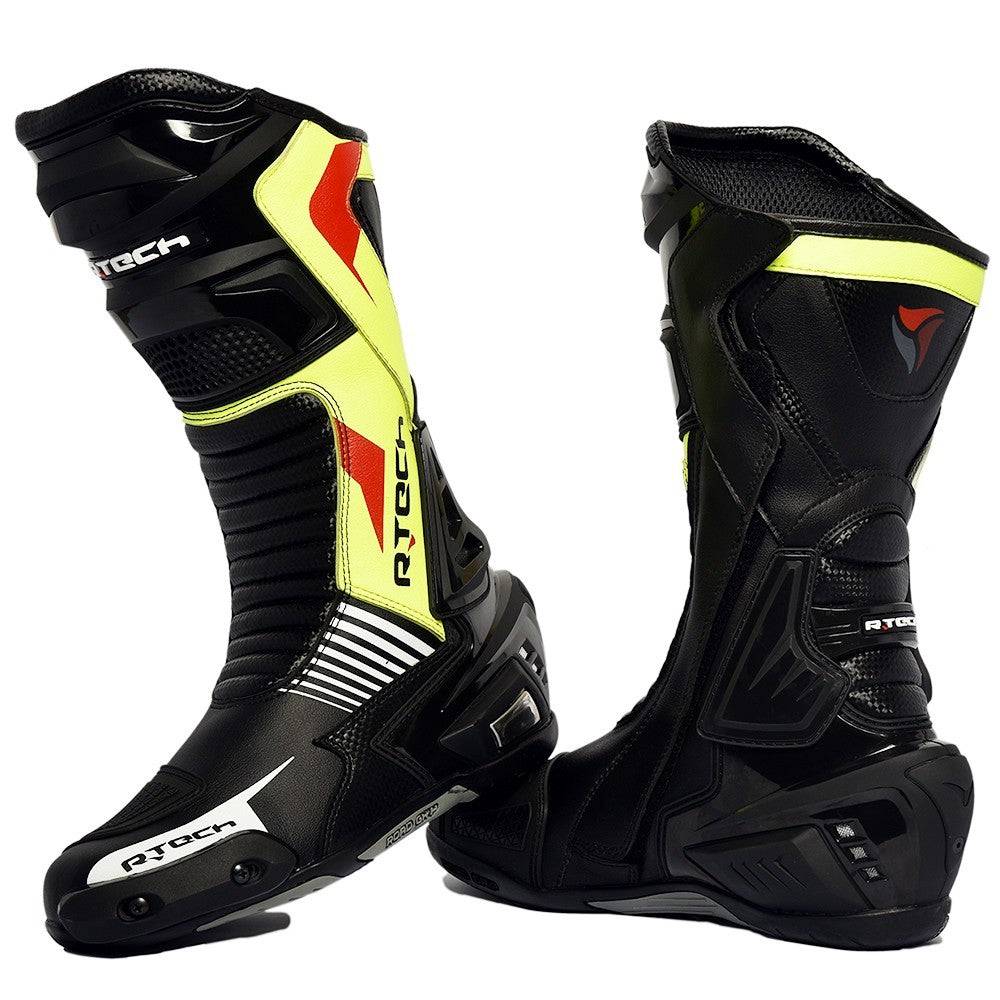 R-TECH - Botas Piel Road Racer WP Negro/Amarillo Fluor