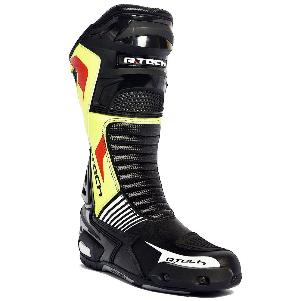R-TECH - Botas Piel Road Racer WP Negro/Amarillo Fluor