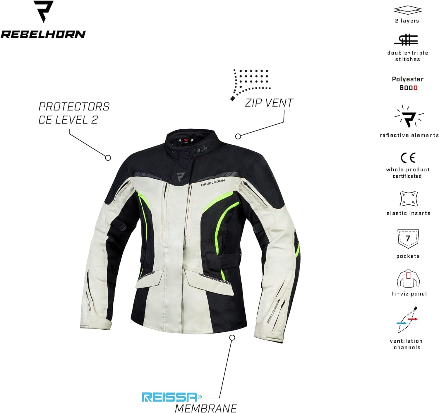 REBEL HORN - TEXTILE JACKET HIKER III LADY BLACK/GREY/YELL - SECURTEX MOTOR S.L (t/a MaximoMoto)