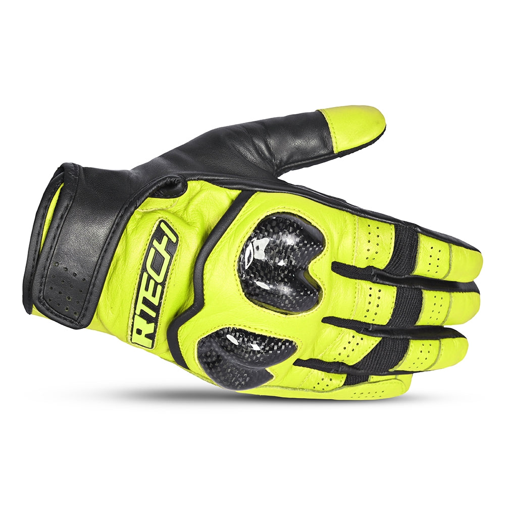 R-TECH - Guante Piel Falcon Summer Negro/Amarillo Fluor - SECURTEX MOTOR S.L (t/a MaximoMoto)