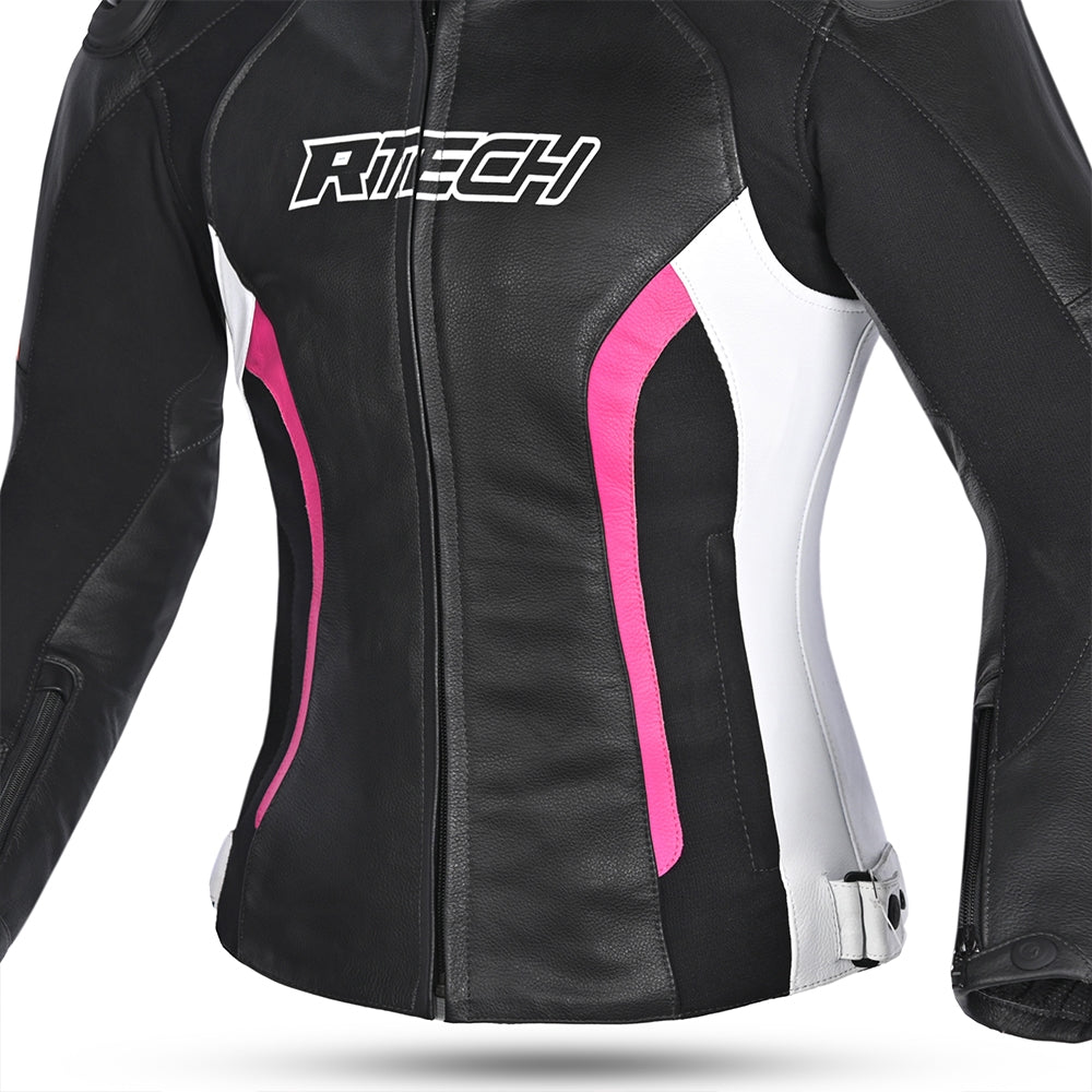 R-TECH - Chaqueta Piel Tom Rider Lady Negro/Rosa - SECURTEX MOTOR S.L (t/a MaximoMoto)