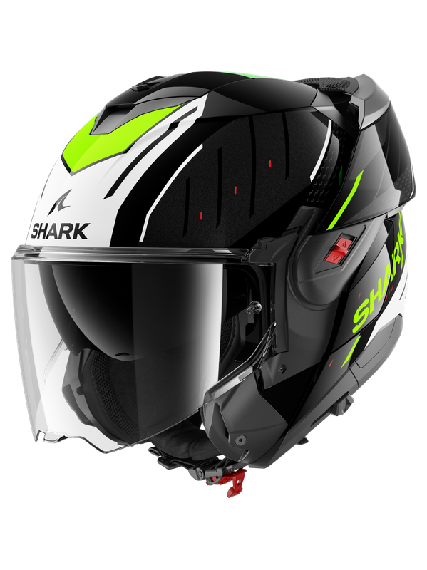 SHARK OXO RYDGER ABATIBLE MODULAR CASCO NEGRO BLANCO AMARILLO