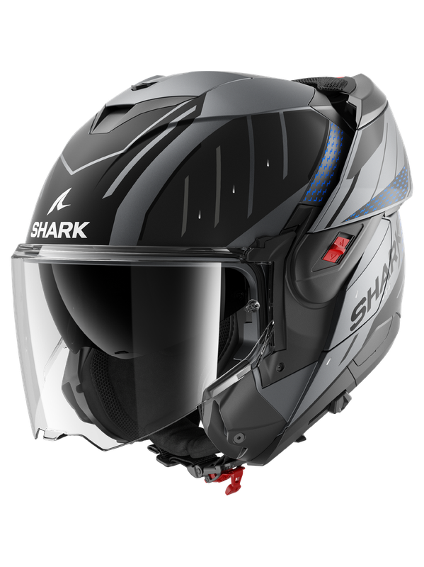 SHARK OXO RYDGER ABATIBLE MODULAR CASCO AZUL ANTRACITA MAT NEGRO