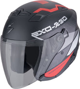 Scorpion EXO-230 BAND Cara Abierta Jet Casco Negro Mate Rojo Plata