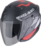 Scorpion EXO-230 BAND Cara Abierta Jet Casco Negro Mate Rojo Plata