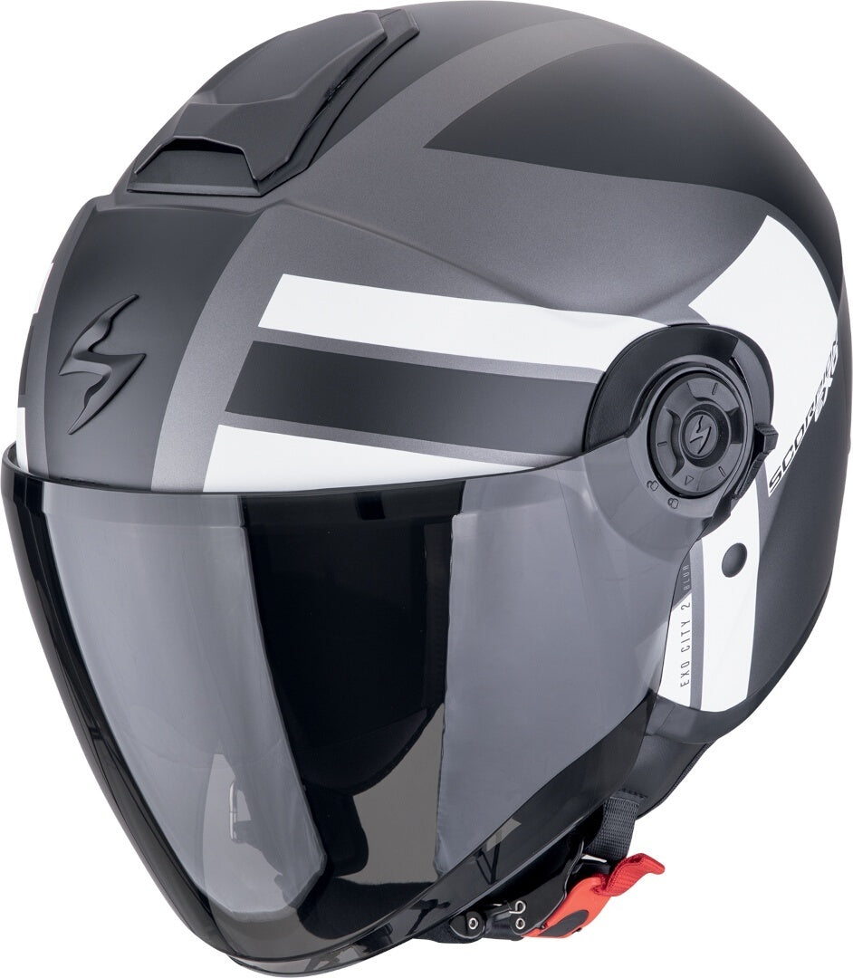 SCORPION EXO-CITY II BLUR Moto Urbano Jet Casco Plata Mate Negro Blanco