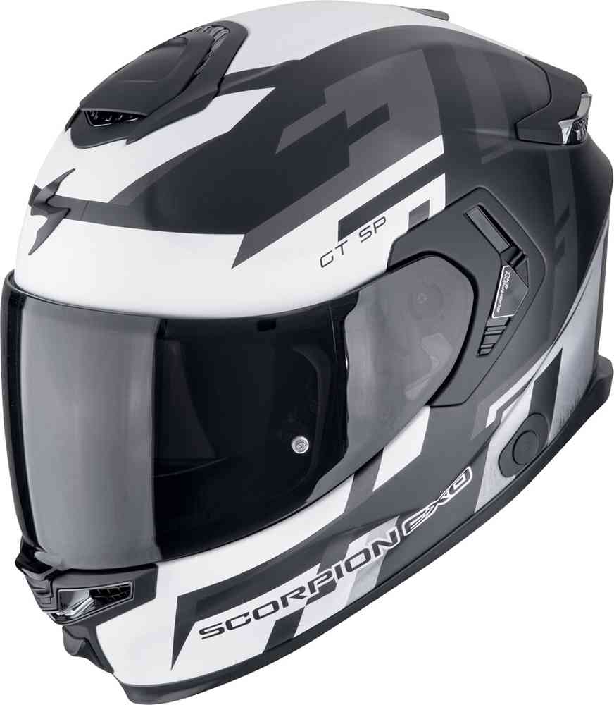 SCORPION CASCOS INTEGRALES EXO-GT SP AIR TORNADO BLANCO NEGRO MATE PLATA