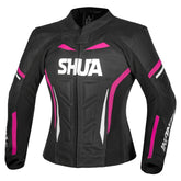 SHUA INFINITY JAQUETE DE MOTO CUIR DONES NEGRE FÚCSIA