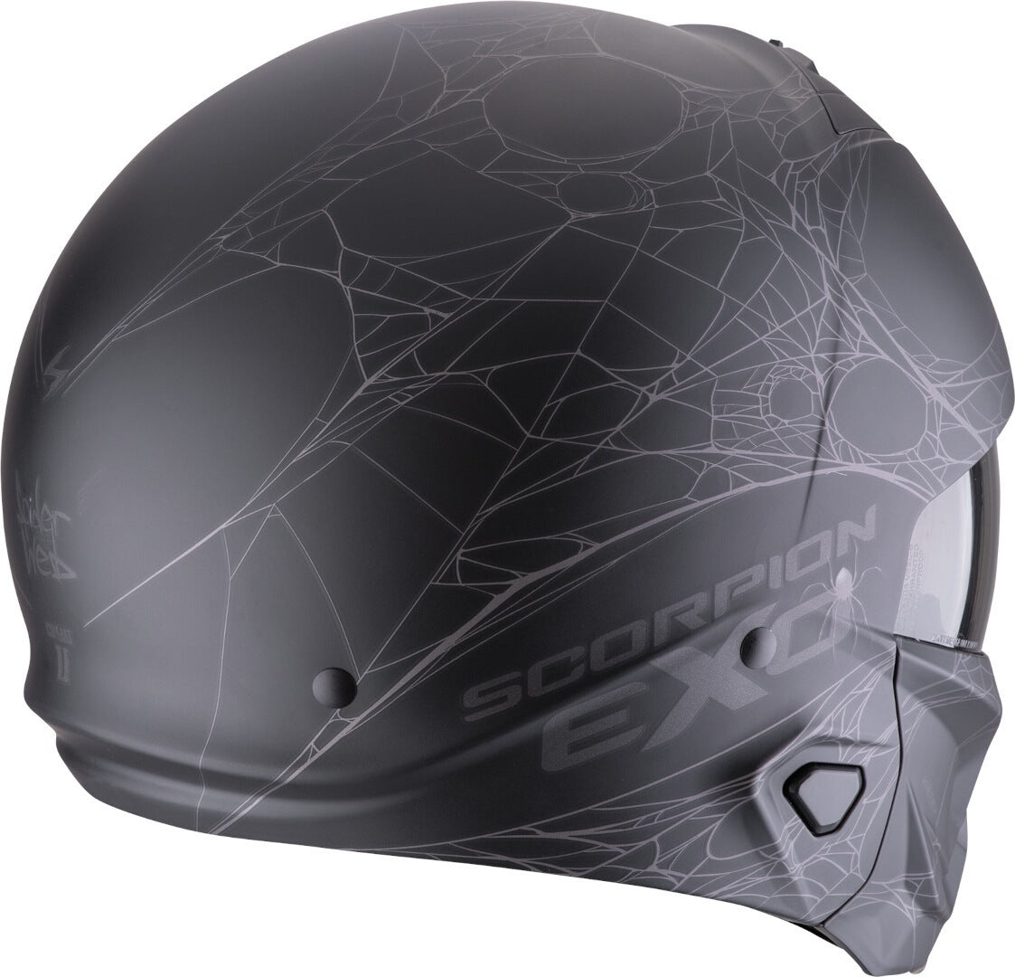 SCORPION EXO-Combat II Spiderweb Abierto Jet Casco Negro Mate Plata