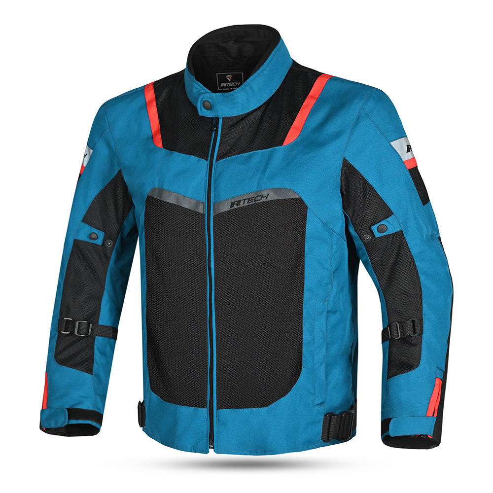 R-TECH SPIRAL MESH CHAQUETA DE MOTO DE HOMBRE TEXTIL AZUL CLARO NEGRO ROJO