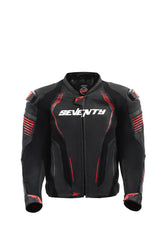 SEVENTY SD-JL24 Spoiler Chaqueta de cuero para motocicleta para hombre negra/roja