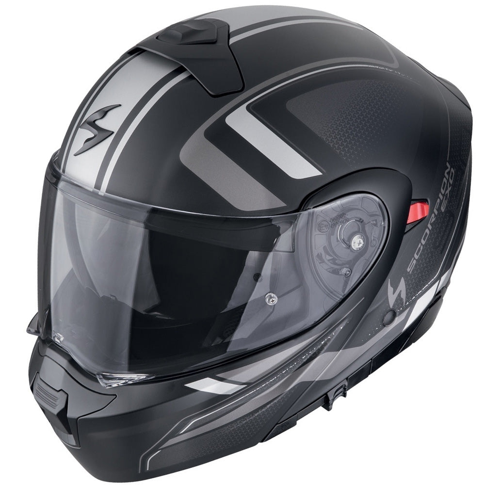SCORPION EXO-930 EVO ARDENS CASCO MODULAR NEGRO MATE PLATA