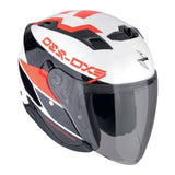 Scorpion EXO-230 BAND Cara Abierta Jet Casco Blanco Negro Rojo