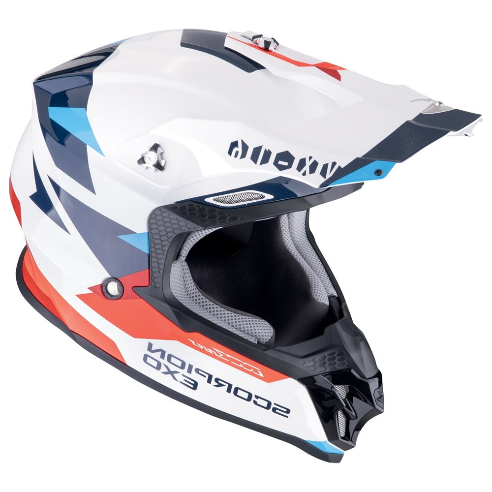 SCORPION VX-16 EVO AIR ROD Enduro Moto Casco Blanco Rojo Azul