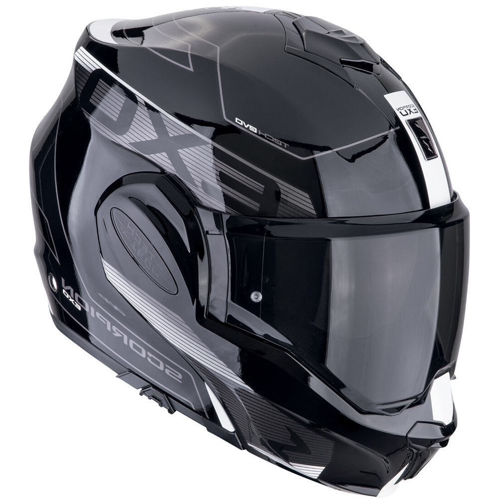 SCORPION EXO Tech Evo Traveler Frontal Flip Casco de Negro Blanco