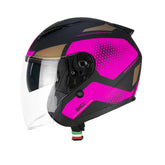 CGM 136G DNA GALAXY Moto Jet Casco Negro Fluor Fucsia Mate