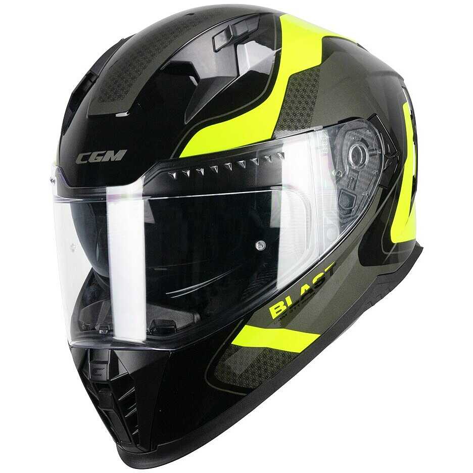 CGM 311R BLAST RACE Integral Moto Casco Negro Amarillo Fluo