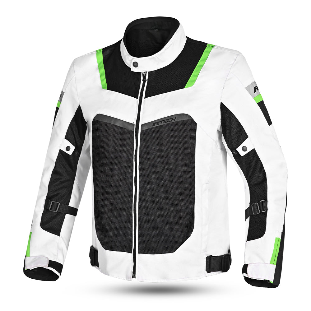 R-TECH SPIRAL MESH CHAQUETA DE MOTO DE HOMBRE TEXTIL NEGRO BLANCO VERDE