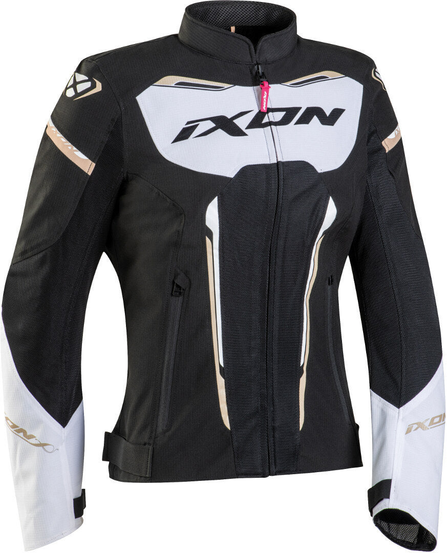 IXON STRIKER AIR LD Mujer Textil Moto Chaqueta Negro Blanco Oro