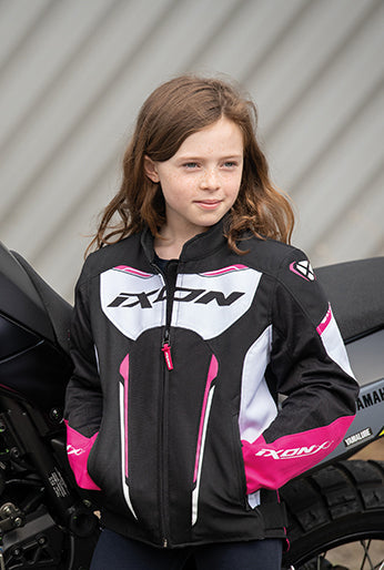 IXON STRIKER AIR L Niños Textil Moto Chaqueta Negro, Blanco Fucsia