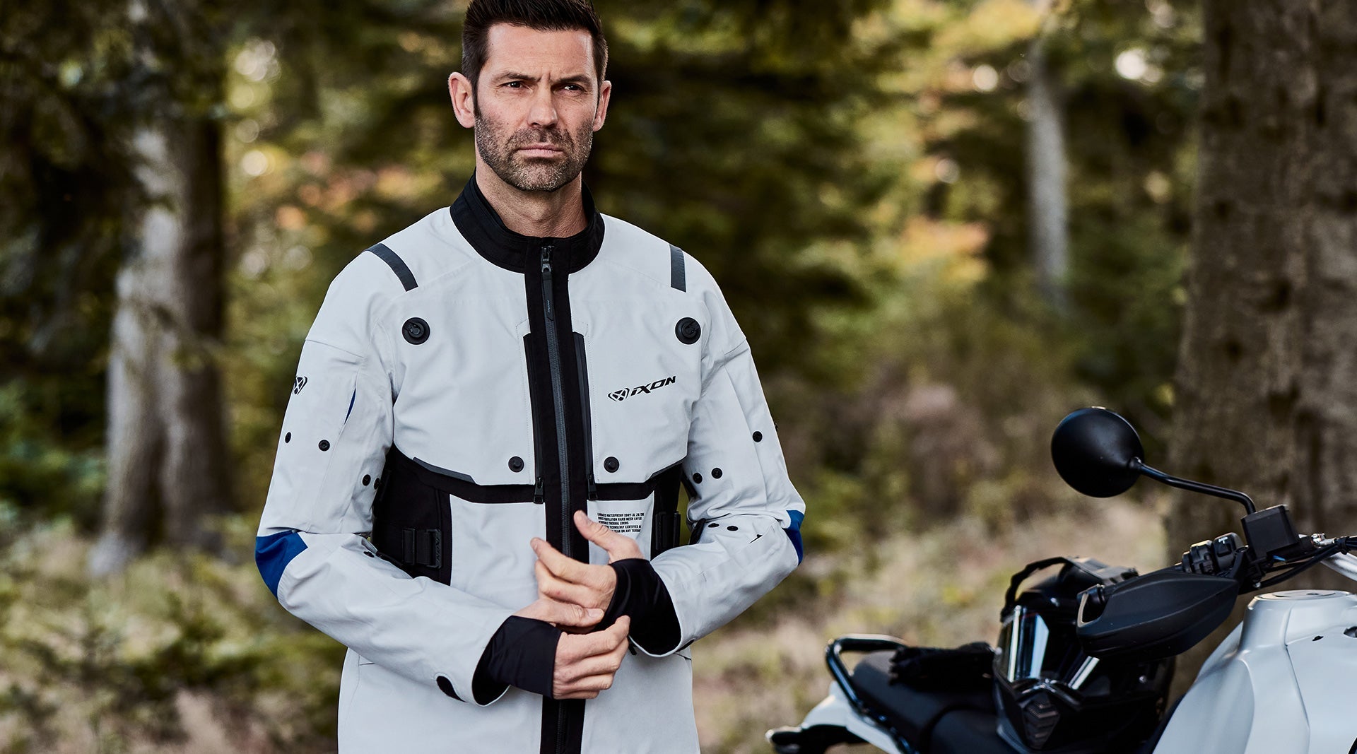 IXON M-SKEID Moto Hombre Chaqueta Textil Gris Claro/Azul