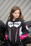 IXON STRIKER AIR L Niños Textil Moto Chaqueta Negro, Blanco Fucsia