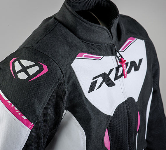 IXON STRIKER AIR L Niños Textil Moto Chaqueta Negro, Blanco Fucsia