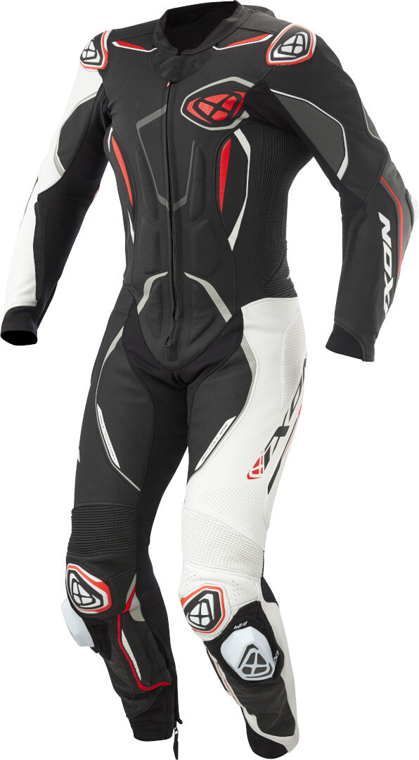 IXON DEMONIO 1 PIEZA HOMBRE MOTO TRAJE DE CUERO NEGRO BLANCO ROJO