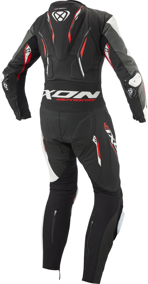IXON DEMONIO 1 PIEZA HOMBRE MOTO TRAJE DE CUERO NEGRO BLANCO ROJO