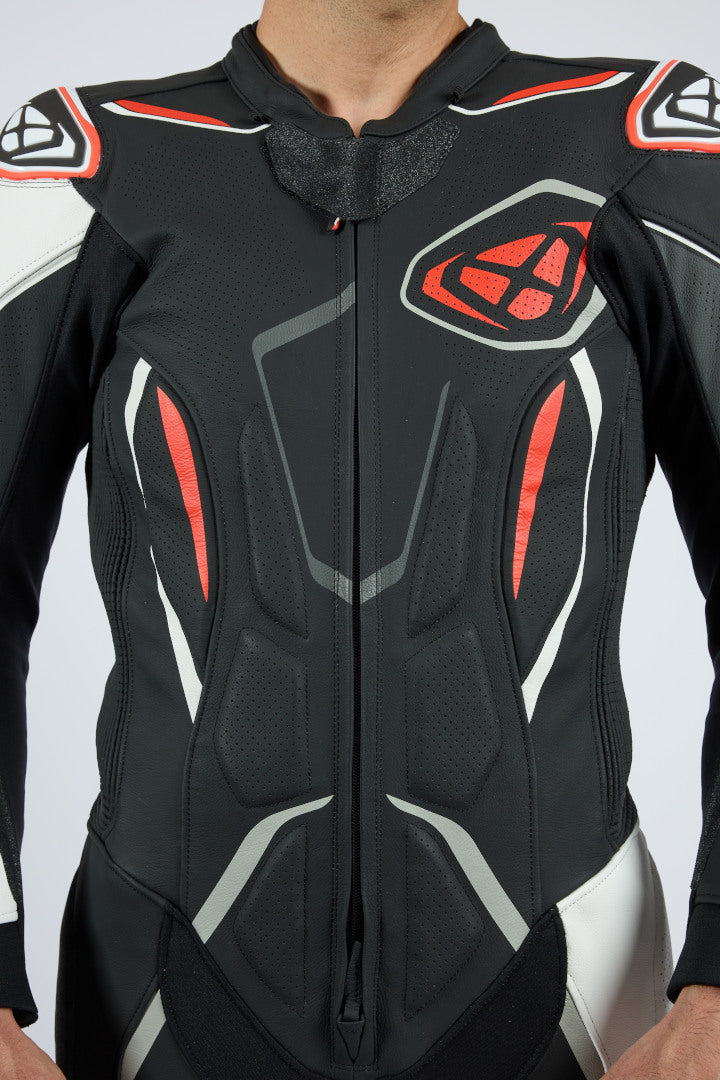IXON DEMONIO 1 PIEZA HOMBRE MOTO TRAJE DE CUERO NEGRO BLANCO ROJO