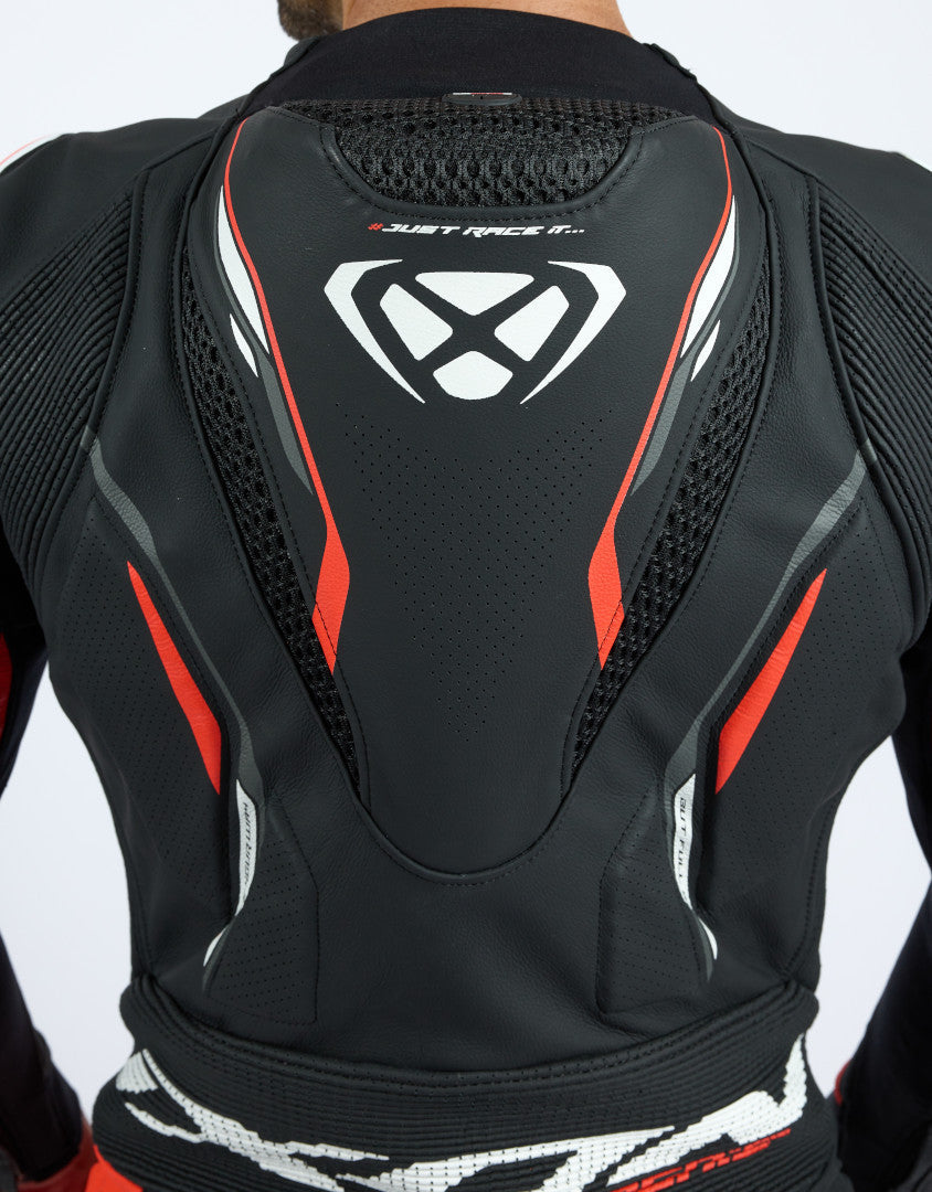 IXON DEMONIO 1 PIEZA HOMBRE MOTO TRAJE DE CUERO NEGRO ROJO BLANCO