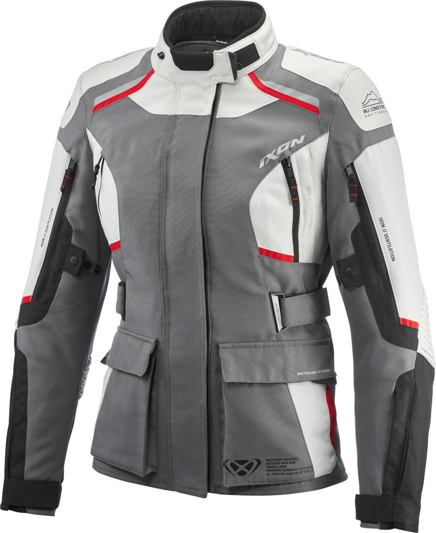 IXON MIDGARD Moto Textil Mujer Aventuras Chaqueta Gris Negro Rojo