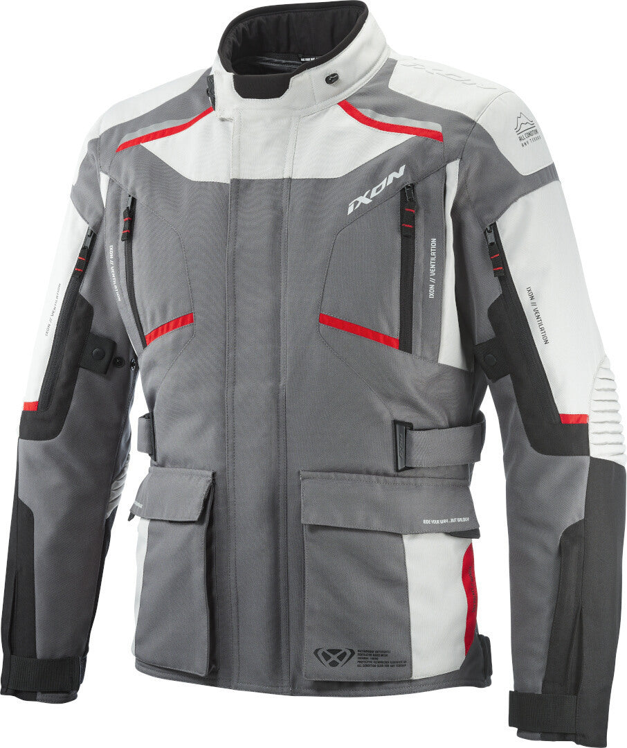 IXON MIDGARD Impermeable Moto De Aventura Chaqueta Textil Negro/Gris/Rojo