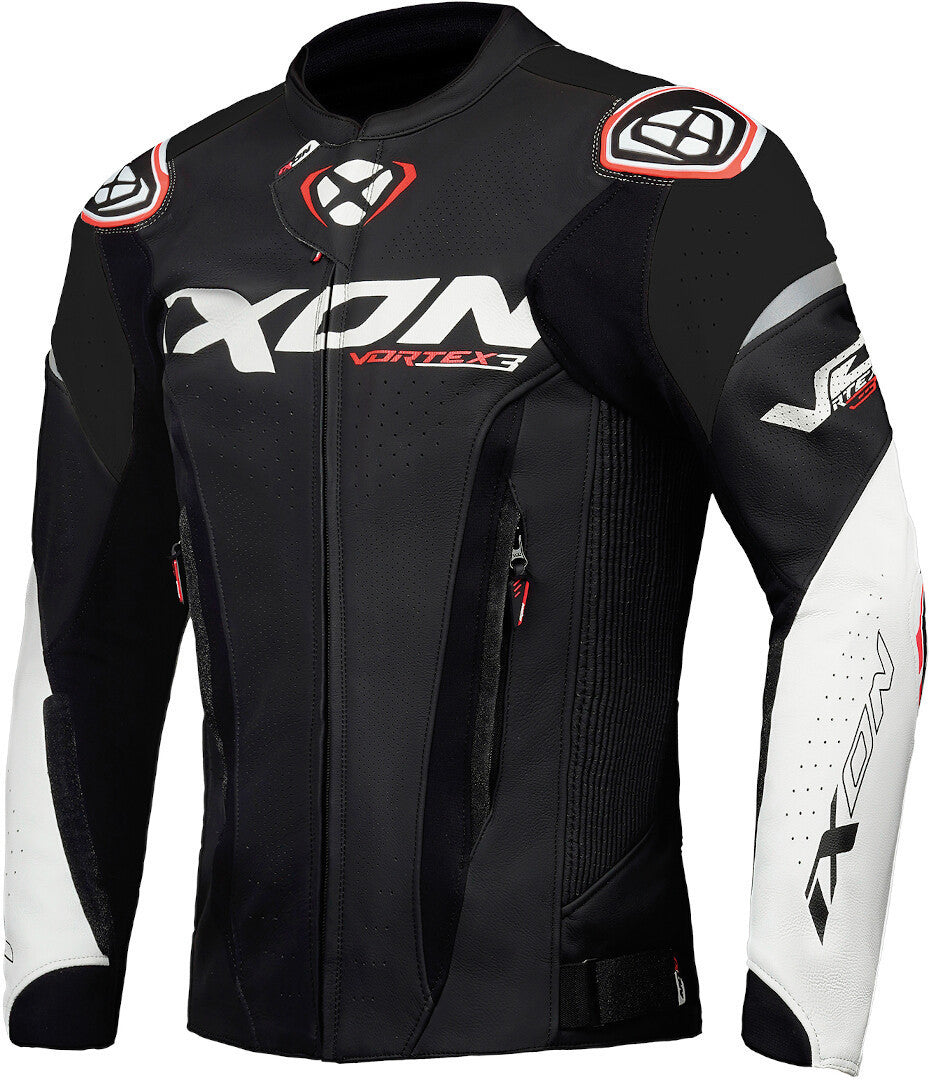 IXON VORTEX 3 Hombre Chaqueta De Cuero Motociclista De Carreras Negro Blanco
