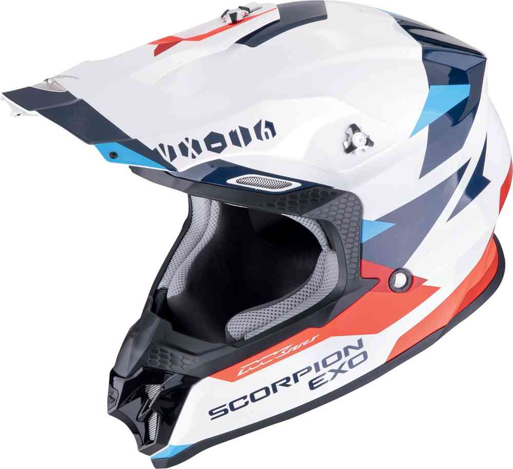 SCORPION VX-16 EVO AIR ROD Enduro Moto Casco Blanco Rojo Azul