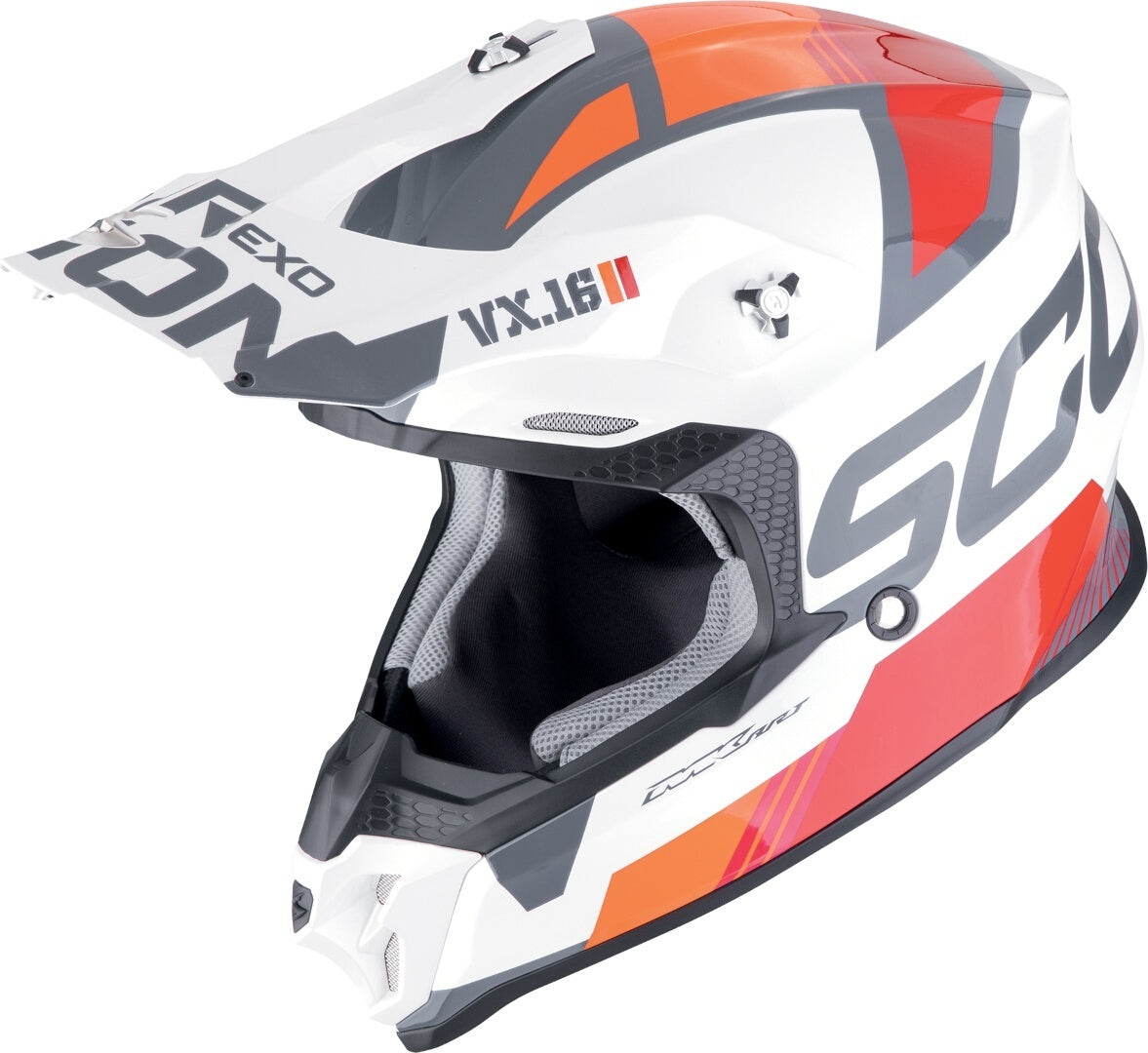 SCORPION VX 16 EVO AIR ANALOG Enduro Moto Casco Blanca Naranja