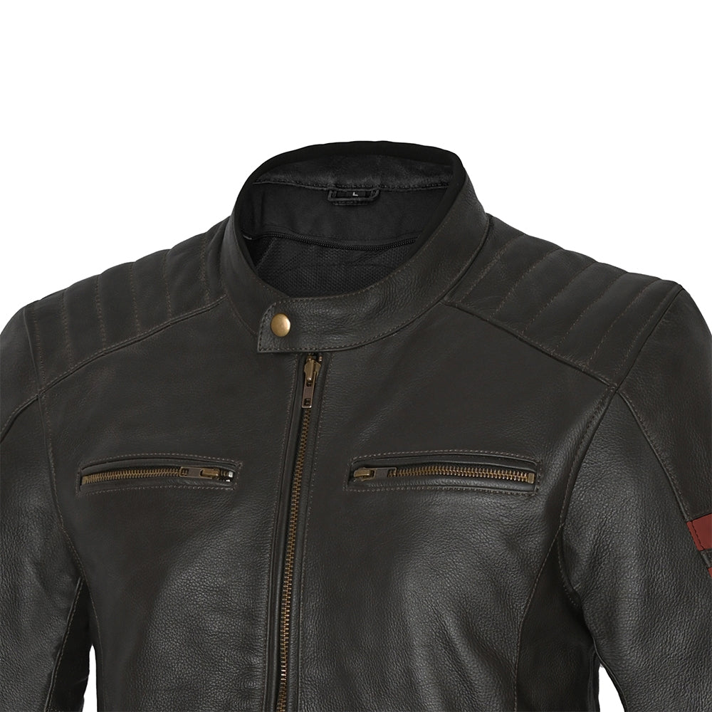 BELA - CHAQUETA PIEL STARK MARRÓN OSCURO/ROJO - SECURTEX MOTOR S.L (t/a MaximoMoto)